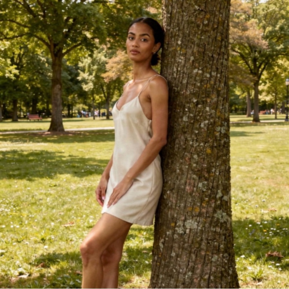 Zara Satin Pearl Gray Mini Dress Size Large - Picture 2 of 7